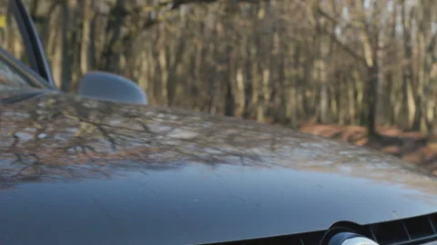 Car hood latch opening with sharp lock release click, close up front view of Stock-Footage 325907703