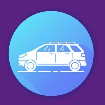 Car icon on blue background. Flat vector illustration. Stock Illustration