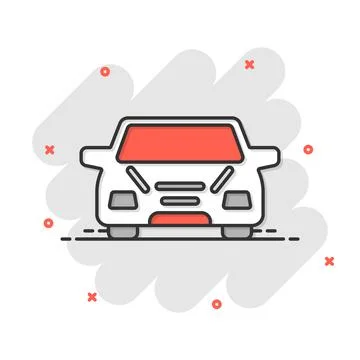 Car icon in comic style. Automobile vehicle cartoon vector illustration on wh Stock Illustration