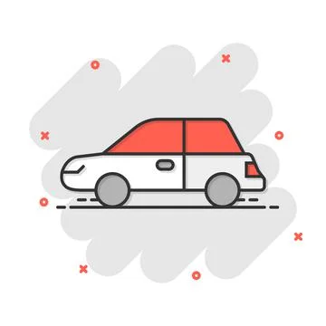 Car icon in comic style. Automobile vehicle cartoon vector illustration on wh Stock Illustration