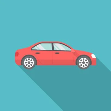 Car icon with long shadow. Flat design style. Stock Illustration