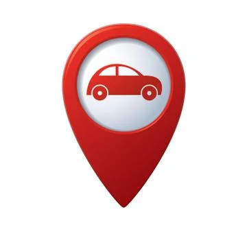 Car icon on map pointer red Stock Illustration