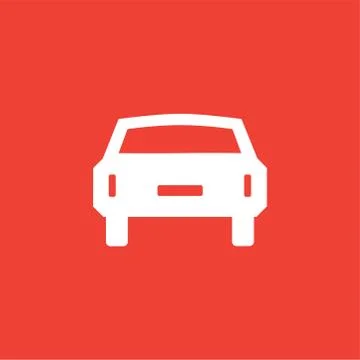 Car Icon On Red Background. Red Flat Style Vector Illustration. Stock Illustration