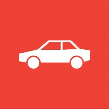 Car Icon On Red Background. Red Flat Style Vector Illustration. Stock Illustration
