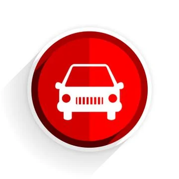Car icon, red circle flat design internet button, web and mobile app illustra Stock Illustration