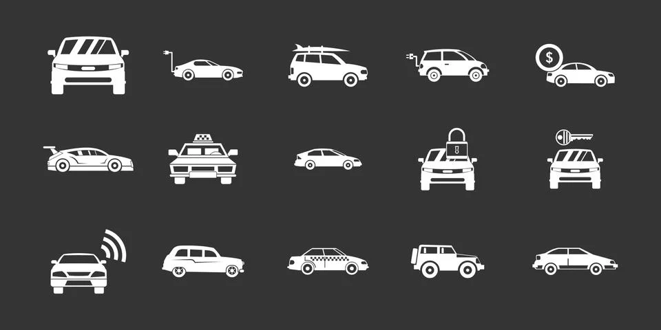 Car icon set grey vector Stock Illustration