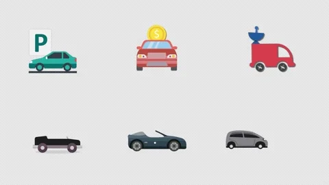 Car icon set motion graphic animation, vehicle, transparent background Stock Footage 203693728