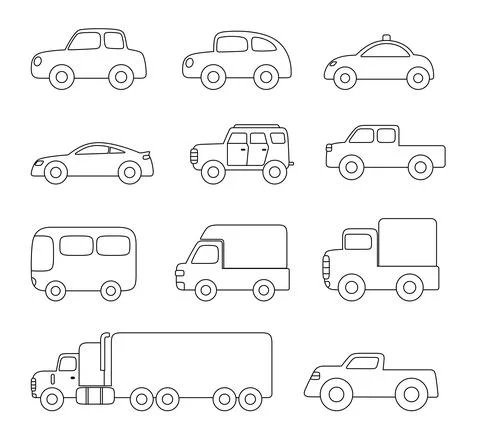 Car icon set, outline vector illustration Stock Illustration