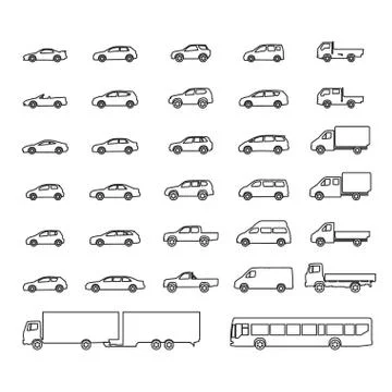 Car icons outline design elements Stock Illustration