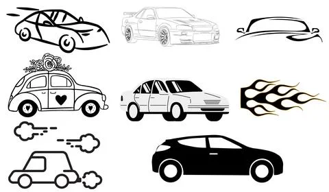 Car icons set on white background, car icons 库存插图