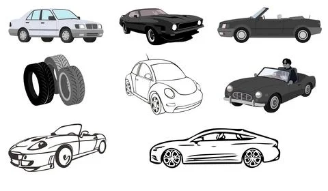Car icons set on white background, car icons 库存插图