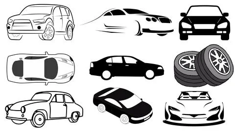 Car icons set on white background, car icons 库存插图