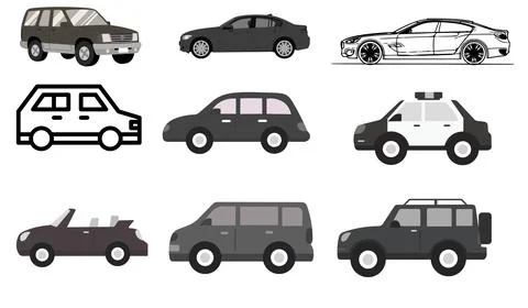 Car icons set on white background, car icons Stock Illustration