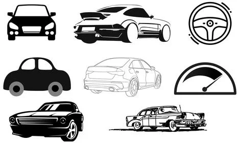 Car icons set on white background, car icons 库存插图