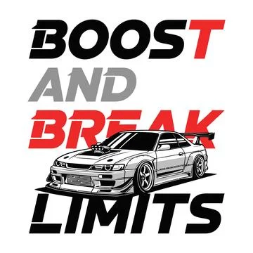 A car illustration with bold text to boost and break limits tshirt design Stock Illustration