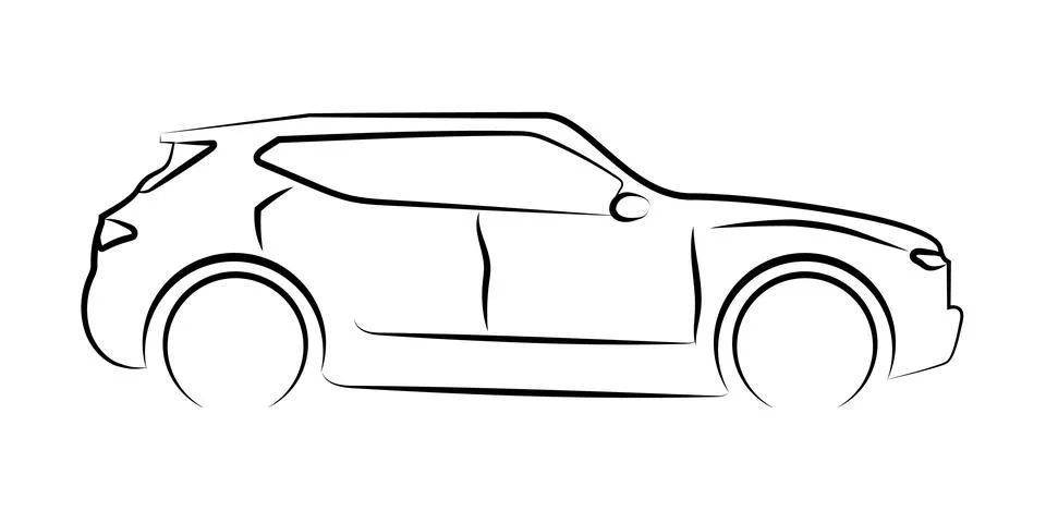 A car illustration created using a black outline and perspective ske.. Stock Illustration