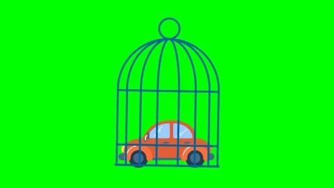 Car inside a birdcage. Debt personal car. Arrest, loan of movable property Stock Footage 282013428