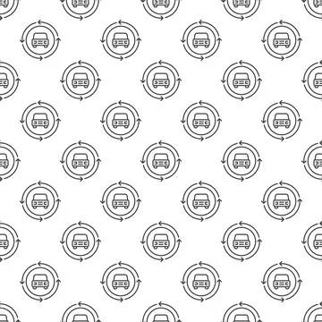 Car inside Circle with Arrows vector concept line seamless pattern Illustrazione stock