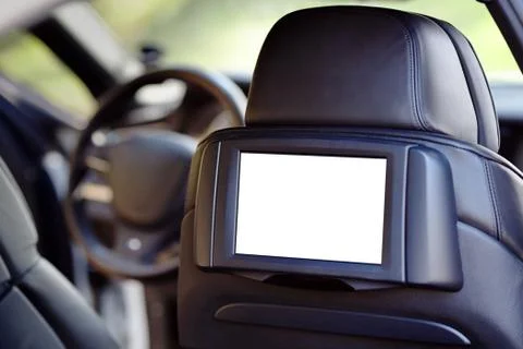 Car inside headrest screen mock up. Interior of prestige luxury modern car. O Foto stock