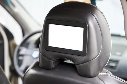 Car inside headrest screen mock up. Interior of prestige luxury modern car. One Stock Photos