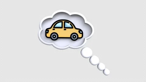 A car inside in a thought bubble, with a cloud hovering above it, symbolizi.. Stock Footage 303072387