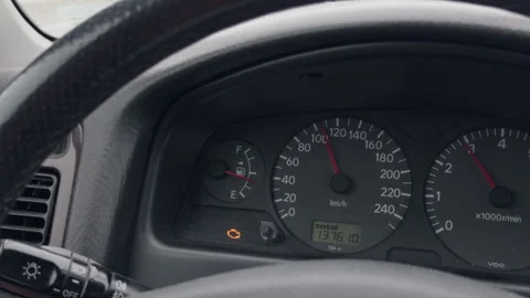 Car instrument panel close view. Detailed image of car dashboard highlighting Stock Footage 335144121