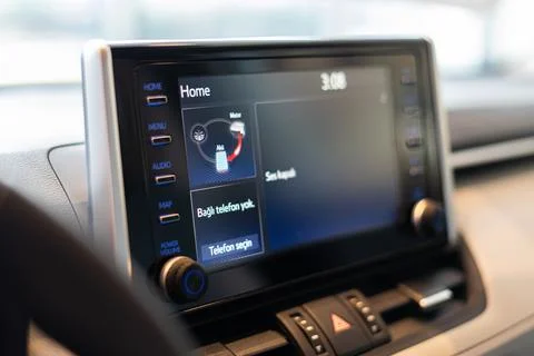 Car instrument panel Dashboard led screen with speedometer, tachometer, odometer Stock Photos