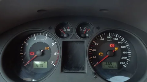 Car Instrument Panel with Multiple Warning Lights On Stock Footage 261998018