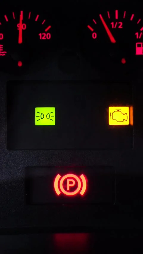 Car Instrument Panel with Multiple Warning Lights On Vertical video Stock Footage 333925339