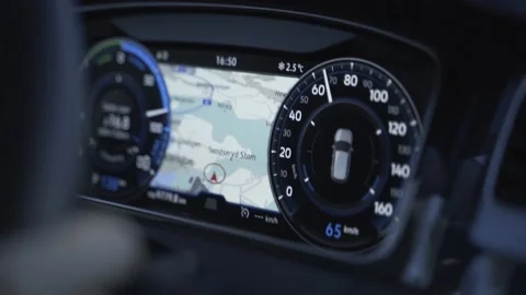 Car instrument panel showing map and speed  Stock Footage 171117179