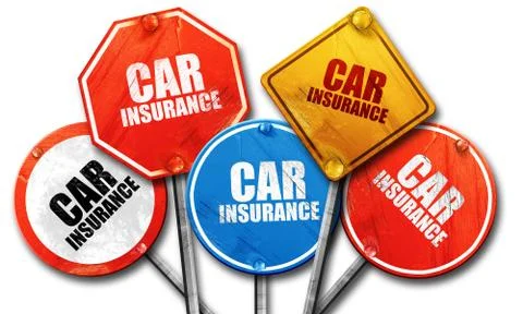 Car insurance, 3D rendering, rough street sign collection Stock Illustration