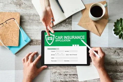 Car insurance application form on screen. Internet and business concept. 스톡 사진