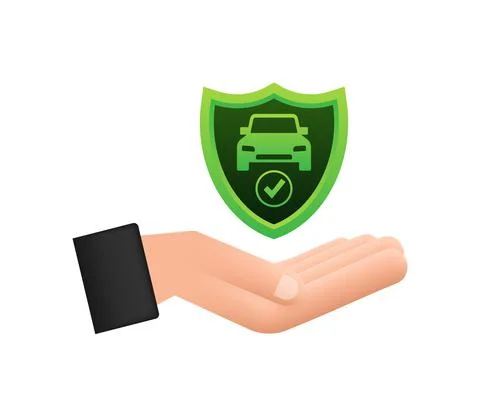 Car insurance contract document over hands. Shield icon. Protection. Vector Illustrazione stock