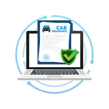 Car insurance contract document over hands. Shield icon. Protection. Vector Stock Illustration