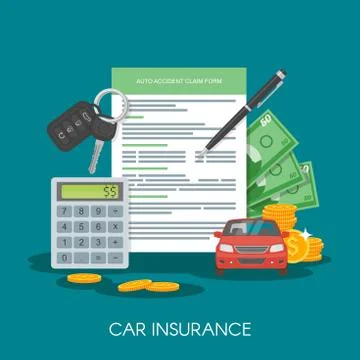 Car insurance form concept vector illustration. Auto keys, car, calculator and Stock Illustration