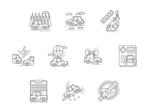 Car insurance line icons vector set Stock Illustration