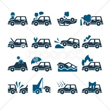 Car Insurance Vector Icons Set Stock Illustrationen
