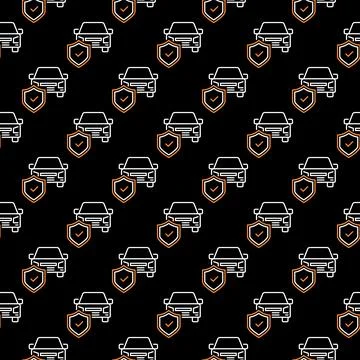 Car Insurance vector Shield dark outline seamless pattern Stock Illustration