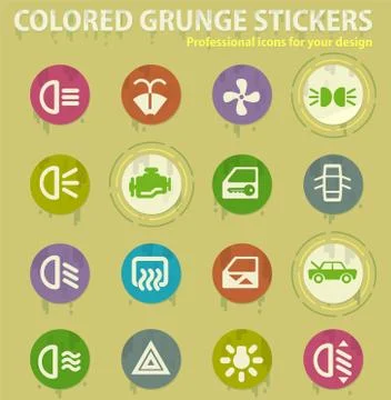 Car interface colored grunge icons Illustrazione stock