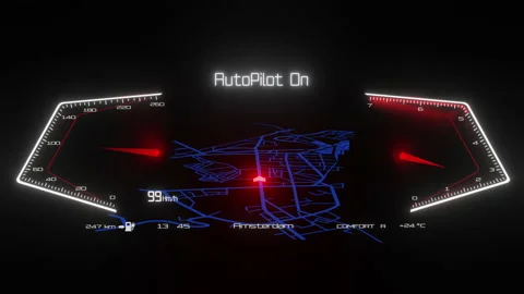 Car interface. Digital GPS navigation. Holographic virtual interface. Stock Footage 143972763