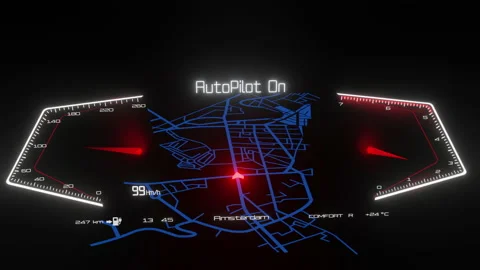 Car interface. Digital GPS navigation. Holographic virtual interface. Stock Footage 143973655