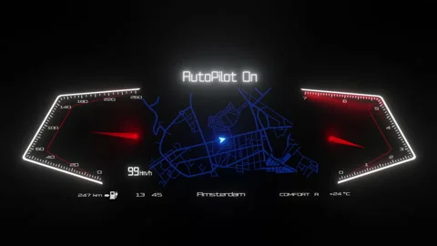 Car interface. Digital GPS navigation. Holographic virtual interface. Stock Footage 143974063