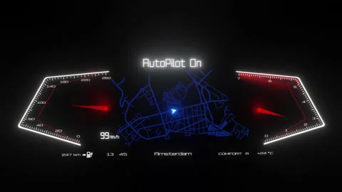 Car interface. Digital GPS navigation. Holographic virtual interface. Stock Footage 143974490