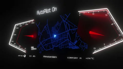 Car interface. Digital GPS navigation. Holographic virtual interface. Stock Footage 143974928