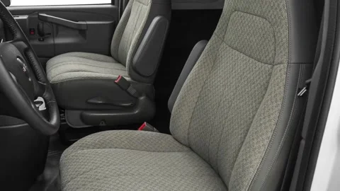 Car interior with back seats and seatbelts  2020 GMC Savana 3500 Cargo Work Van Stock Footage 159833564