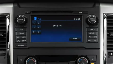 Car interior with board and build in radio  2017 Nissan Titan SL Stock Footage 159921244