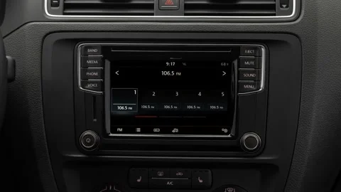 Car interior with board and build in radio  2017 Volkswagen Jetta 1.4T SE Stock Footage 159937136