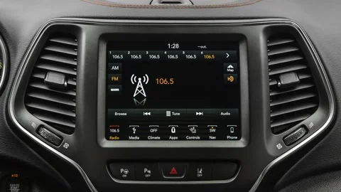 Car interior with board and build in radio  2019 Jeep Cherokee Trailhawk Elite Stock Footage 160020583