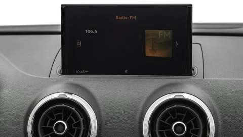 Car interior with board and build in radio  2019 Audi A3 Premium Plus 2.0 TFSI Stock Footage 160082484