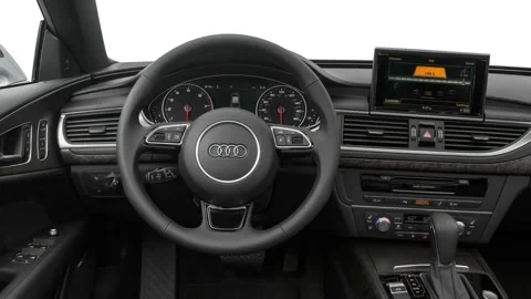 Car interior with board and steering wheel 2017 Audi A7 Prestige 3.0 TFSI Video stock 159902808